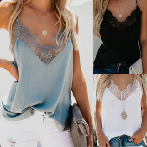 Women Summer Lace Sleeveless Sexy Vest Top Blouse Camis Solid Casual V Neck Halter Spaghetti Tank Tops Camisole Ladies Backless