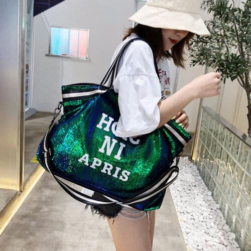 Sequin Women Bags Large Capacity Top-handle Bags Appliques Letters Ladys Handbags National Casual Tote Girl Messenger Bags