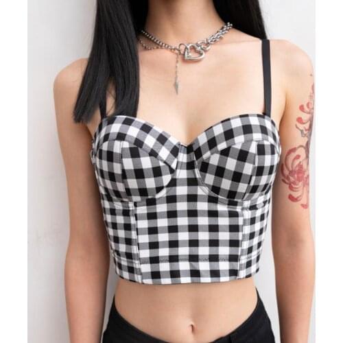 2020 new plaid New Fashion Mesh Push Up Bralet Womens Corset Bustier Bra Night Club Party Cropped Top