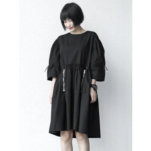 2021 summer new design feeling Black Loose short sleeve medium length dress baby dress womens dress