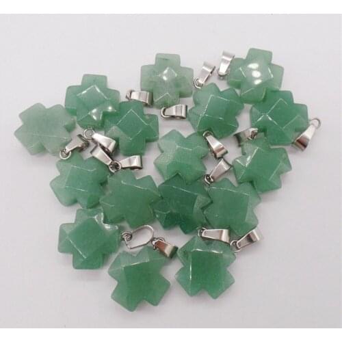 10Pcs 16x7mm Natural Green Aventurine Facet Cross Pendant Beads For DIY Jewelry Making Necklace Accessories Special Present