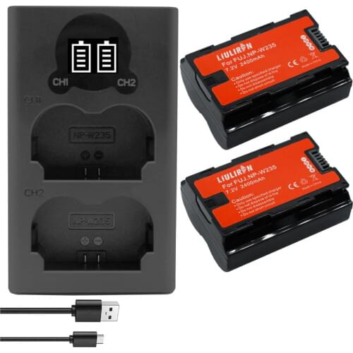 2Pcs 2400mAh NP-W235 NP W235 Camera Battery + LCD USB Dual Charger with Type C Port for Fujifilm Fuji X-T4 Camera