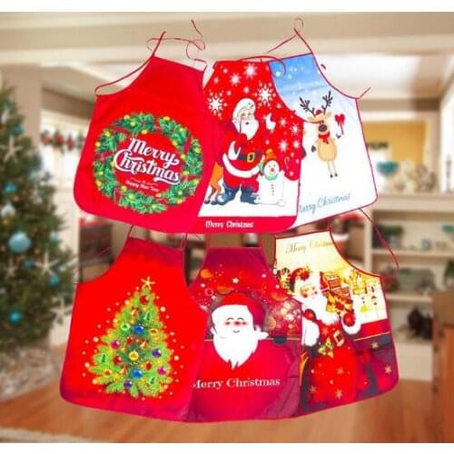 2PCS Funny cartoon Pinafore apron Christmas New Year Apron Adult Kitchen Cooking Baking Cleaning Christmas Party Accessories