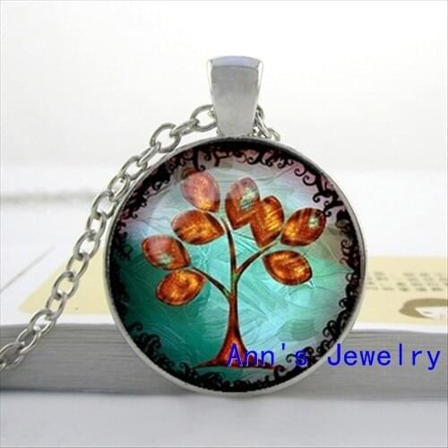 2020 New Hot Tree Of Life Necklace Life Tree Pendant Tree Jewelry Art Glass Cabochon Necklace HZ1