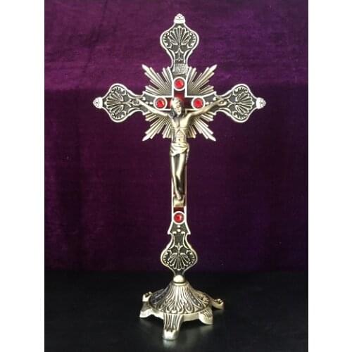 34CM large wholesale Christian Catholicism supplies home Religious Jesus Christ Crucifixion on the CROSS Holy Blessing statue