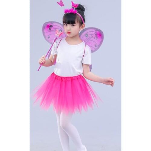 4Pcs LED Fairy Princess Kids Costume Sets Butterfly Wings Wand Headband Tutu Skirt Fairy Stick Kids Cosplay party Costumes