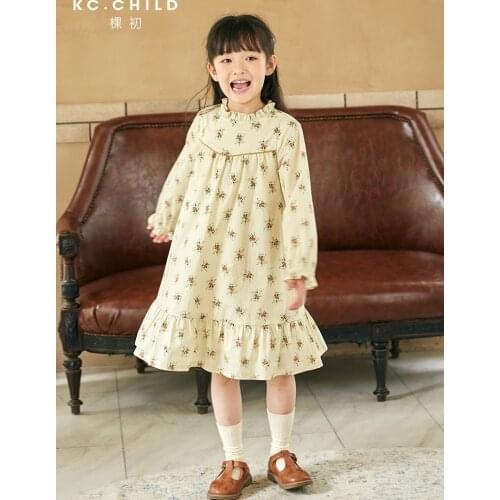 KC.Child Little Girls Floral Dress Toddlers Cotton Dress Soft Long Sleeve Casual Sundress Flower Printed Age2-10Y