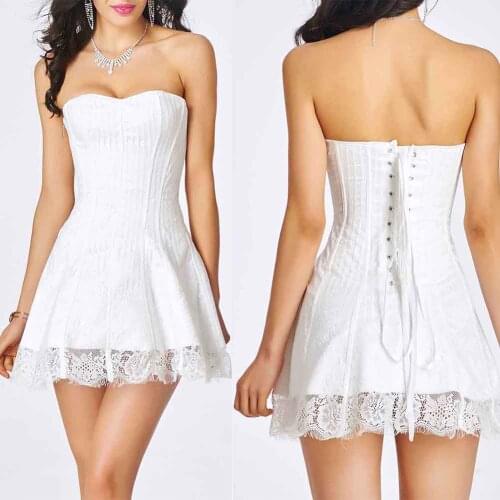 Elegant Sexy Backless Dress Fashion Lace Up Corset Dress Bustier Tutu Petticoat Mini Dinner Party Club Solid 2021 Bodycon Dresse