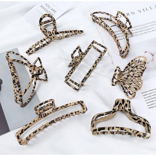 European and American leopard pattern metal grip new back of the head large hairgrip simple alloy horsetail hair bath hairclip