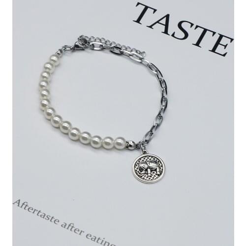 FashionTitanium Steel Sliver Elephant Pearl Charm Bracelet Female Jewelry Trendy Chain Link Bracelets Bangle for Women No Fading