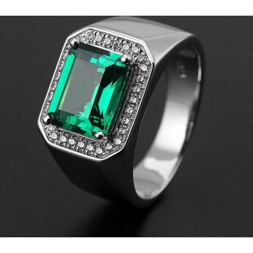 Solitaire Male 4ct Lab Emerald Sapphire Ring 925 sterling silver Engagement Wedding band Rings for men Moissanite Party Jewelry