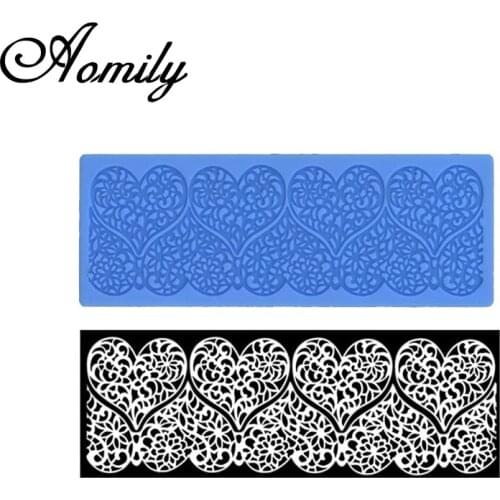 Aomily Lace Heart Lacework Silicon Chocolate Jelly Candy Bakeware Mold Cake Stencil DIY Pastry Soap Mould Baking Tool