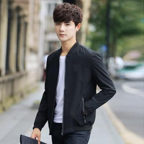 Spring autumn mens slim Stand collar jackets Solid color simple fashion Breathable Stretch fabrics jackets coats 3 colors