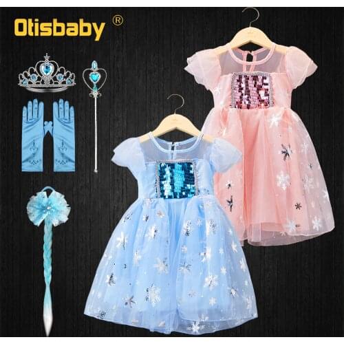 Summer Girls Elsa Dress Snow Queen Carnival Elsa Costume Holiday Infant Girl Cute Tulle Tutu Dress Fancy Fairy Elza Frocks Dress
