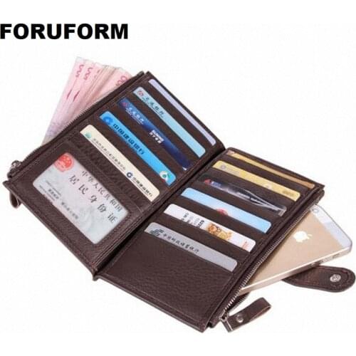 Genuine Leather Men Wallets New Man Wallet Double Zipper Men Purse Fashion Male Long Wallet Mans Clutch Bag LI-1713