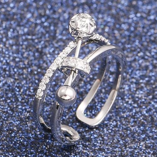 Charm Ladies Creative Design Personality Size Open Adjustable Finger Ring Jewelry New Fashion Silver Color Crystals Ring