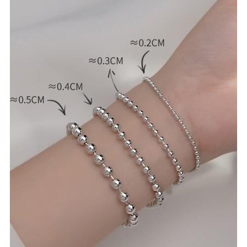 2MM 3MM 4MM 5MM Authentic Real. 925 Sterling Silver Fine Jewelry Polished Lucky Beads chain Bracelet womens C-S4346