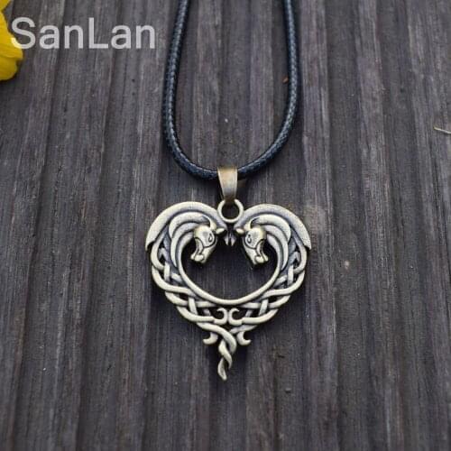 12pcs Original Celtic Necklace For Horse Lovers Heart-Shaped Horse Celtic Art Horse Necklace Heart Equestrian SanLan Jewelry