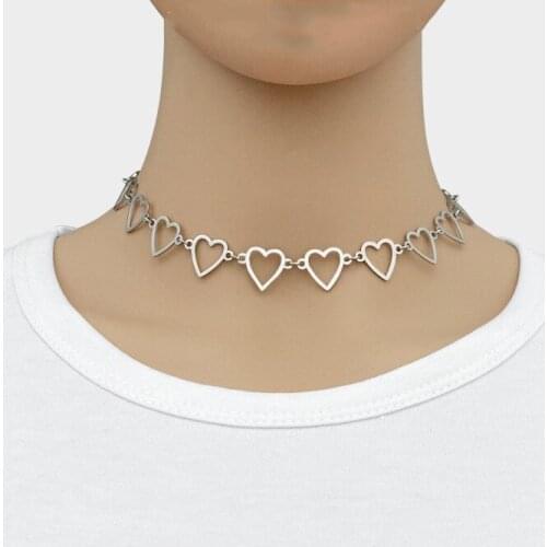 2020 Punk Choker Necklace Heart Stainless Steel Necklace Gothic Jewelry for Women Chain Geometric Necklace Statement 36+5cm