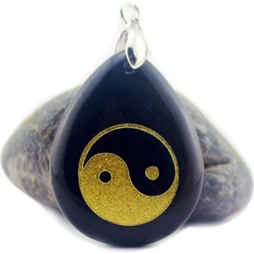 Natural Obsidian Water Drop Pendant Traditional Ethnic Taoism Taiji Gossip Item Pendant DIY Necklace Jewelry Accessories