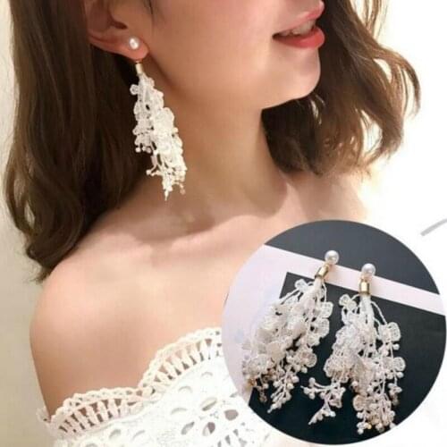 New Fashion Earring Female Drop Hanging Tassel Flower Fringe Dangle Statement Boho Lace Women Wedding Pendant Jewelry