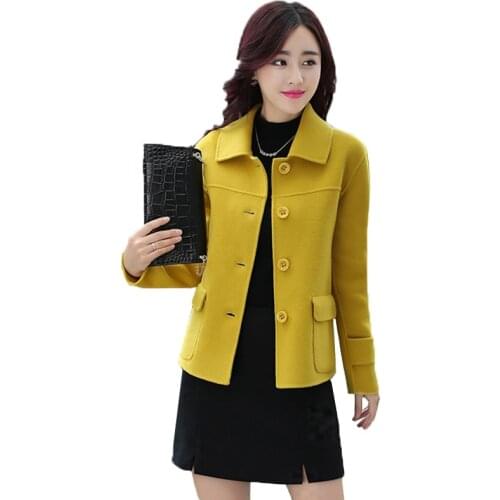 Woolen Coat Female Autumn Winter Short Loose Jacket Womens Thicken Warm Outerwear Single-breasted lapel Blazer Woolen Coat T362