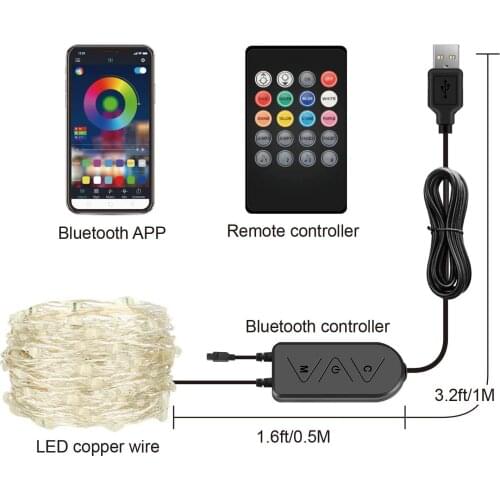 Smart 2/5/10/20M USB RGB Changing String Light Bluetooth App Controlled Garland Xmas Bedroom Party Wedding Outdoor Remote Lights