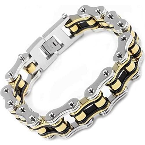 Heavy Punk Rock Gold Men Women Biker Bicycle Motorcycle Chain Bracelets & Bangles Hiphop Black 316L Stainless Steel Bike Jewelry