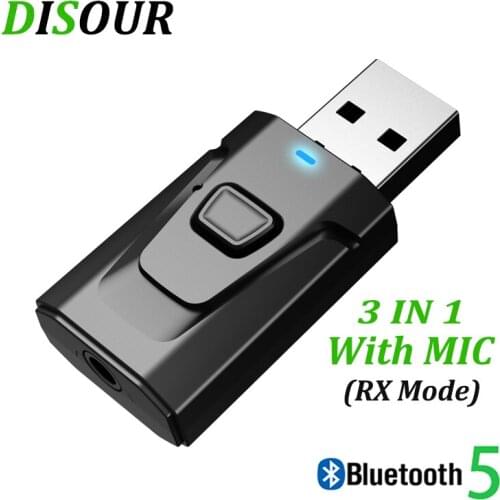 DISOUR USB Bluetooth 5.0 Receiver Transmitter Stereo Audio RCA AUX 3.5mm Jack With Mic Handsfree For TV Car kit Wireless Adapter