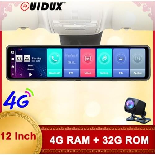 QUIDUX 4GB+32GB 4G Car DVR 12 Inch Android 8.1 WIFI Dash Camera GPS Navigation 1080P Dual Lens Car Video Recorder Auto Recorder