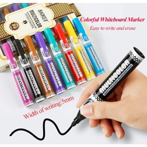 Baoke 8/12 Colors Refillable Colorful Whiteboard Marker Bright Easy Write Erase Environmental Affordable Office School Supplies