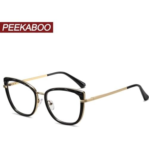 Peekaboo fashion spectacle frames women TR90 blue light blocking computer cat eye glasses female optical half metal clear lens