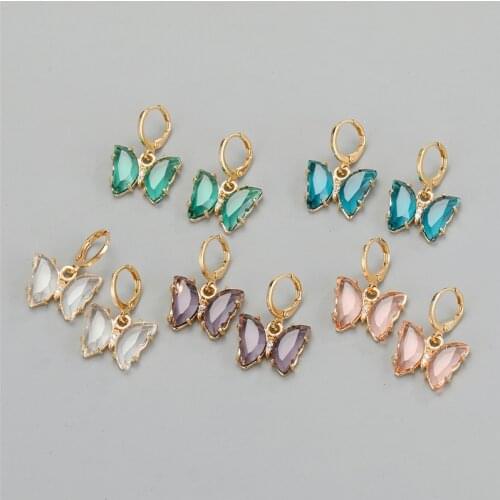 1Pair Korea New Minimalist Crystal Butterfly Hoop Earrings For Women Cute Colorful Animals Mini Small Ear Stud Wedding Jewelry