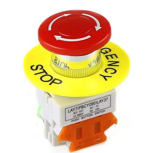 1pcs 1NO 1NC DPST Emergency Stop Push Button Switch AC 660V 10A Switch Equipment Lift Elevator Latching Self Lock Red Mushroom c