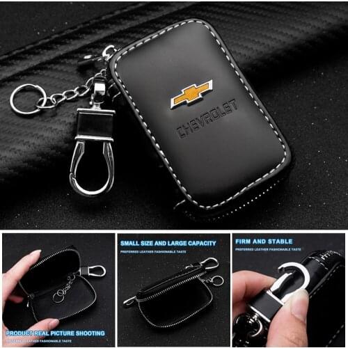 1Pcs Leather Zipper Car Keychain Car Key Case Auto Interior for Chevrolet Captiva 2007-2010-2015 Auto Accessories Car Key Case
