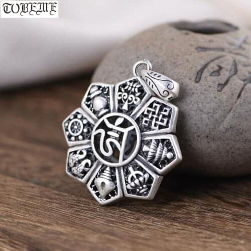 100% 999 Silver Buddhist Auspicious Symbols Pendant Tibetan Lucky Amulet Pendant the Eight Buddhist Sacred Symbols Pendant