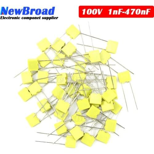 100pcs Polypropylene Safety Plastic Film 100V 1nF ~ 470nF 100nf 220nf 10nf 47nf 22nf 1nf 0.47uf 0.1uf Correction capacitor