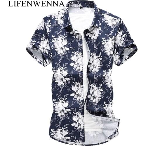 2019 Summer New Fashion Shirts Men Short Sleeve Button Up Mens Cotton Shirt Casual Floral Printed Hawaiian Shirt Plus Size M-7XL