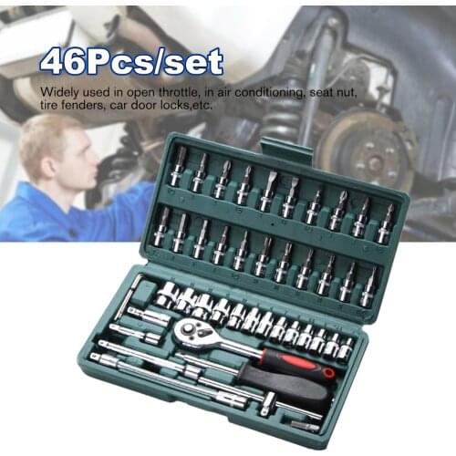 46Pcs/set Carbon Steel Ratchet Wrench Socket Spanner Screwdriver Combination Tool Set Household Car Repair Tool