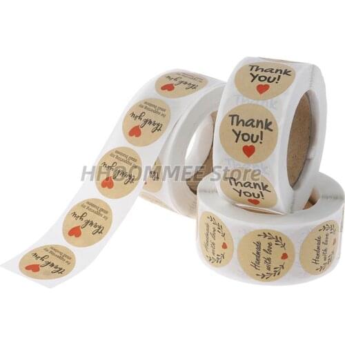500pcs/roll Thank You Stickers Circle Seal Labels Scrapbook Handmade Sticker Stationery Food Hand Made Decor for Envelope Gifts
