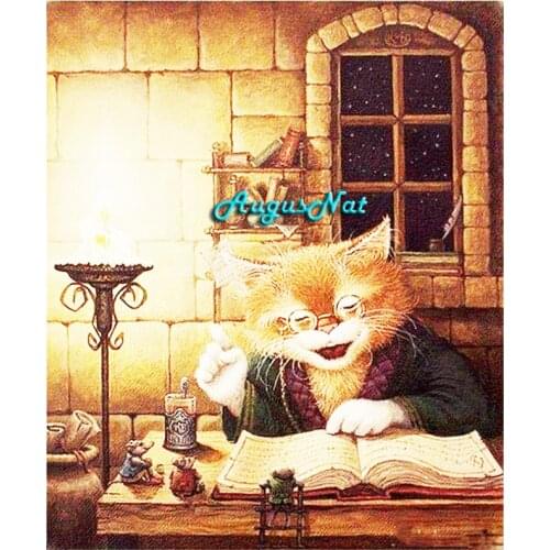 Cat diamond painting full square scenery wall art pictures diamond dots diy diamond sticker reading book mosaic paint on canvas