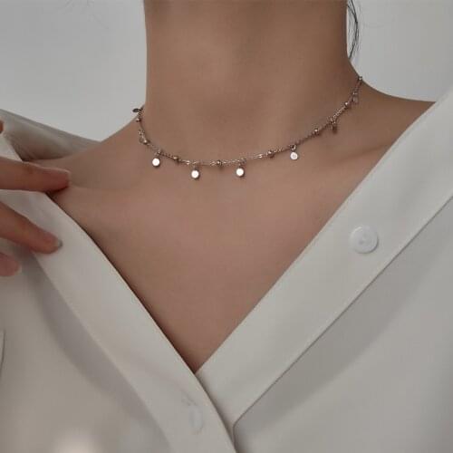 Authentic 925 Sterling silver Disc Coin CHAIN CHOKER Short Necklace Jewelry Love Necklaces for Women Punk Jewelry