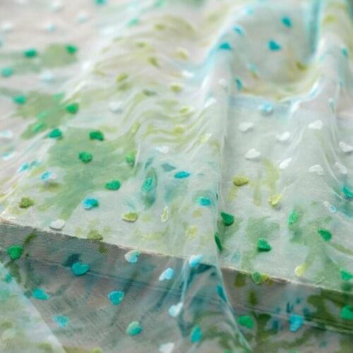 Net yarn fabric gradient color three-dimensional love pattern flocking lace fabric skirt fabric handmade DIY background cloth