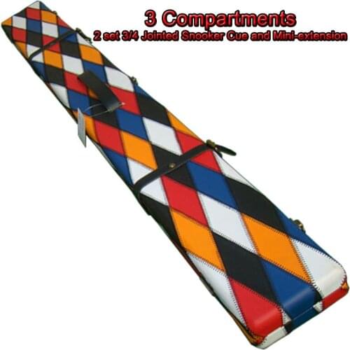 Colorful 48" 3 Compartments Wooden and PU Leather Billiard Snooker Cue Case Hold 2sets 3/4 snooker cue without mini-extension