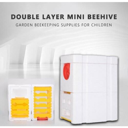 Double Layer Mini Beehive with 9 Plastic Frames Garden Bee Hives for Children Mini Mating Box Removable Feeder Beekeeping Supply