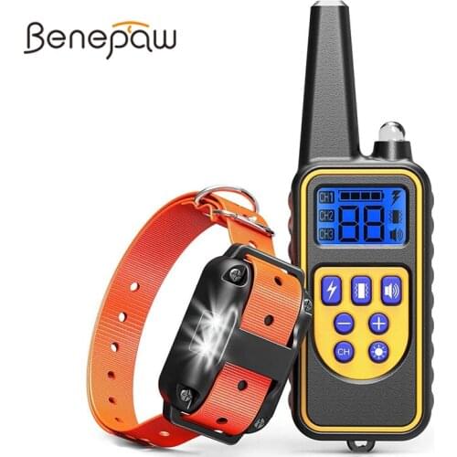 Benepaw Electronic Remote Dog Training Collar LED Light Waterproof Rechargeable Safe Dog Collar Shock Beeper Up To 800m Range