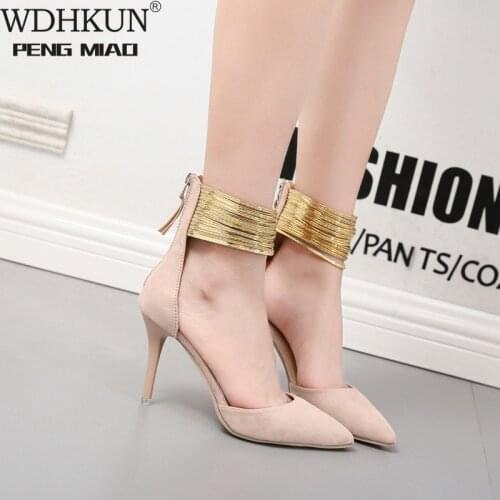 Spiked Stiletto Sandals Fashion Side Empty Gold Ringed Stilettos