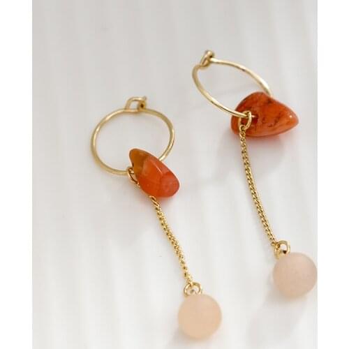 Jaeeyin 2021 New Design Small Natural Stone Charm Long Tassels Dangle Sweet Hoop Detachable Earrings Jewelry Accessories Gift