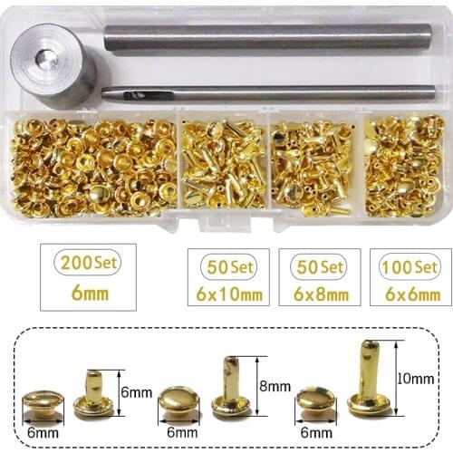 200 sets 6mm 8mm 10mm Metal Double Cap Side Round Rivet Leather Belt Wallet Bag Shoe Clothes Decorative DIY Nailhead Spike Stud