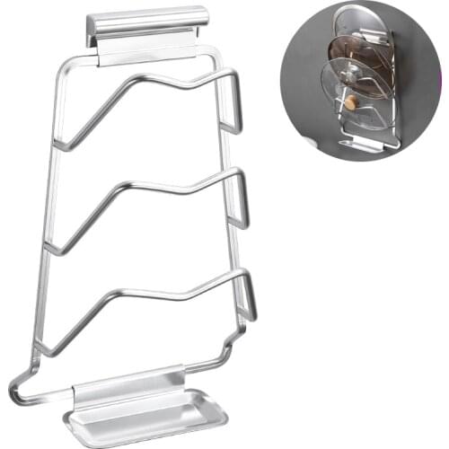 Kitchen Tools Wall Mounted Pot Lid Rack Stand Aluminum Pan Cover Holder Cutting Board Storage Shelf Punch-free Drain Holder